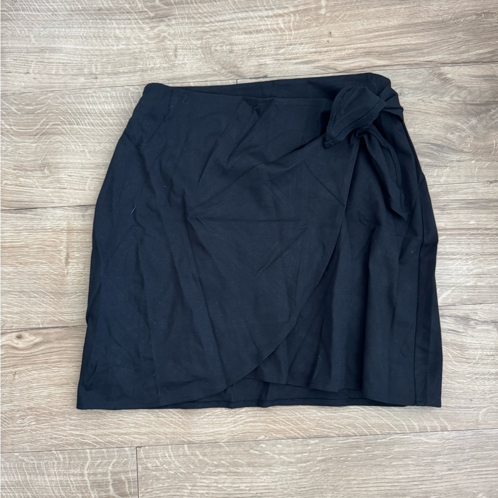 LOFT Stretch Black Mini Wrap Skirt with Tie Accent